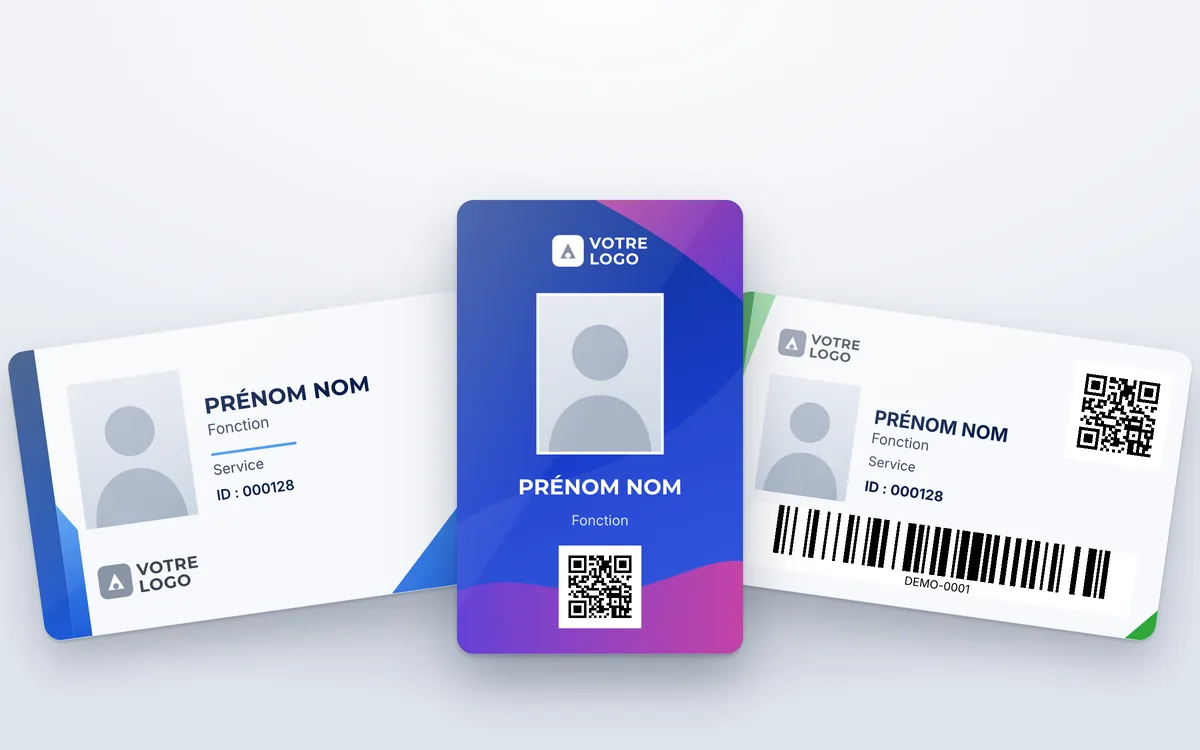 Badges professionnels PVC personnalisés, modèles horizontal et vertical