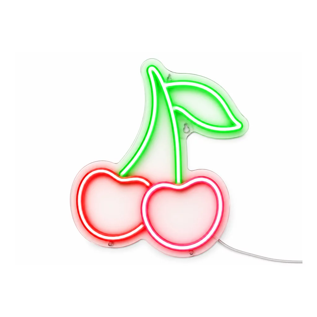 Néon LED Cerises – Rouge, rose & vert sur fond blanc