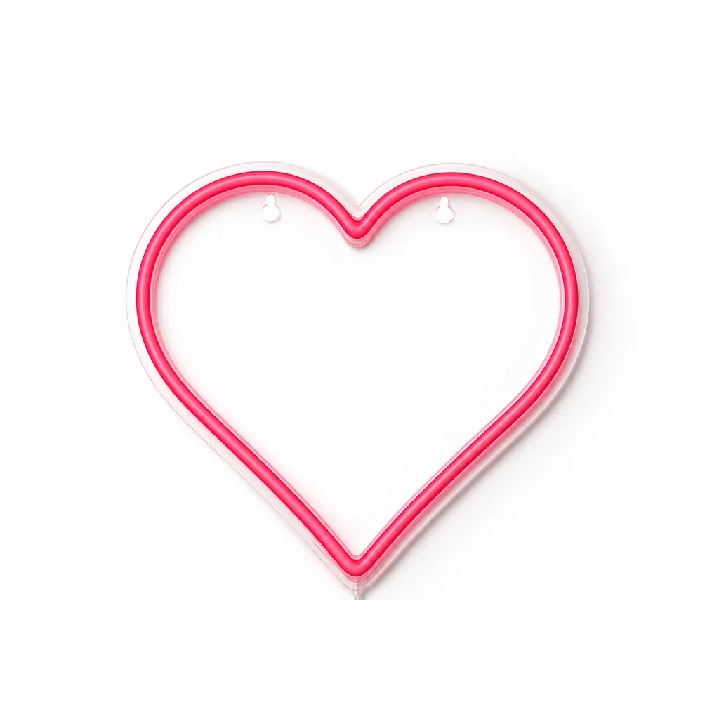 Néon LED Cœur contour – Rose rouge sur fond blanc