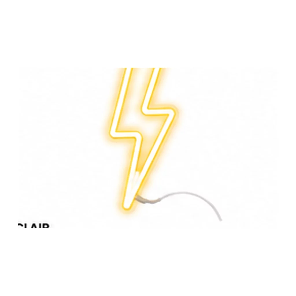 Néon LED Éclair – Jaune sur fond blanc