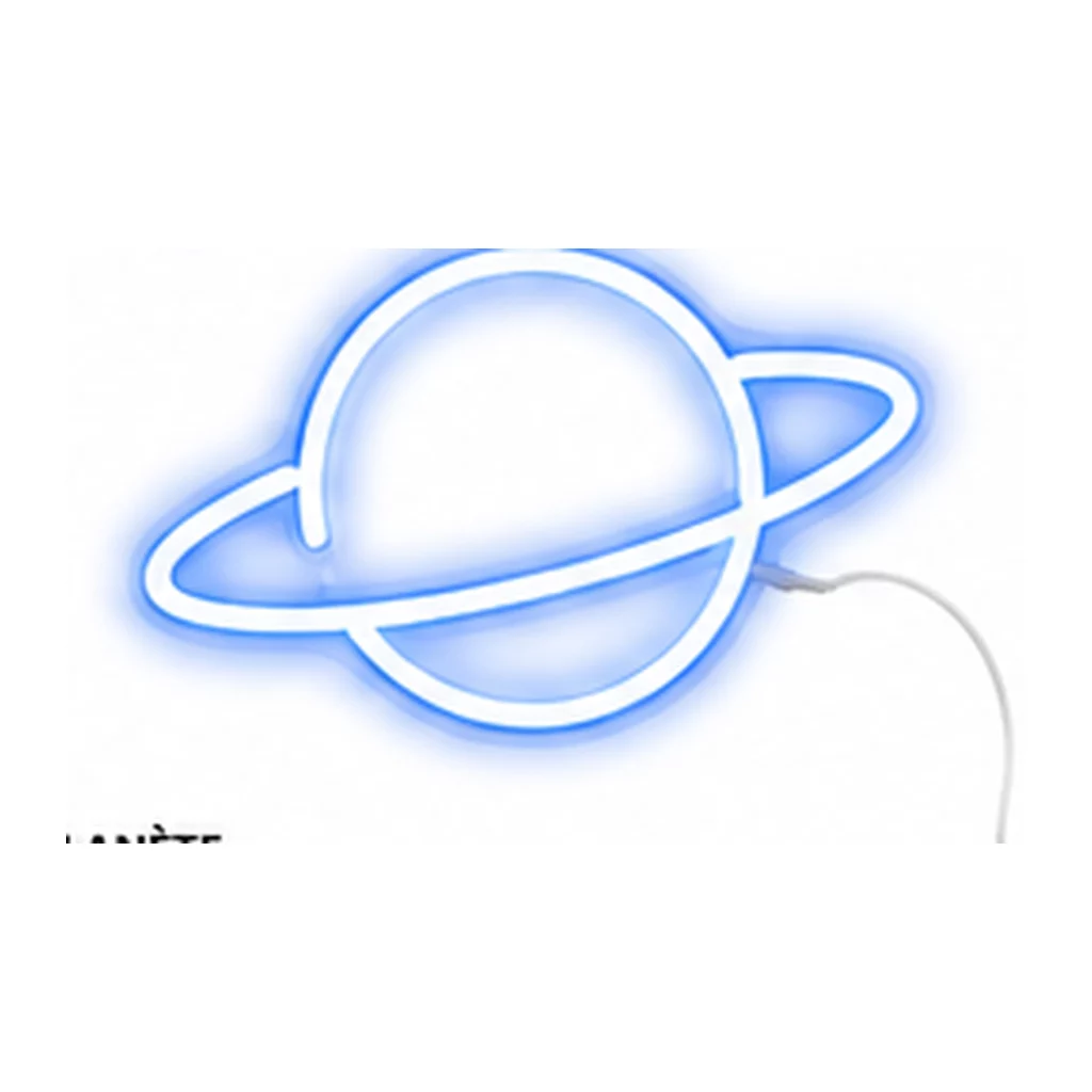 Néon LED Planète Saturne – Bleu sur fond blanc