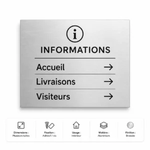 Plaque Informations en aluminium sur fond blanc