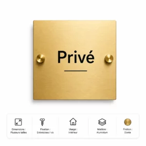 Plaque Privé dorée sur fond blanc